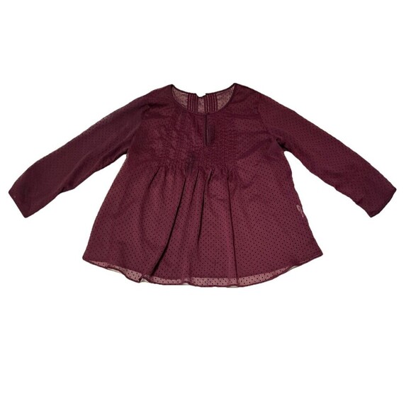 Burgundy Peasant Blouse‎ Swiss Dot Semi Sheer Keyhole Babydoll Top Women Small - Picture 6 of 9